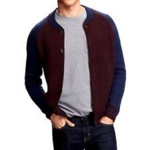 NEW!!! Old Navy Burgundy Navy Raglan Baseball Wool Blend Cardigan Sweater - M